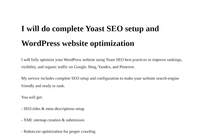 do complete yoast SEO setup and wordpress website optimization